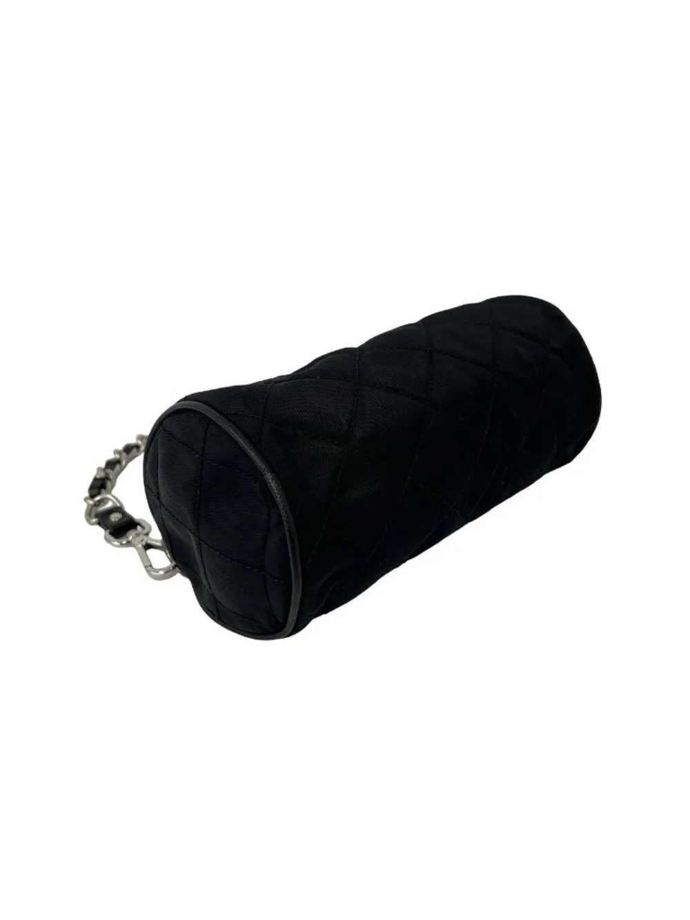 Prada Triangle Logo Quilted Tessuto Nylon Leather Mini Handbag Pouch Black